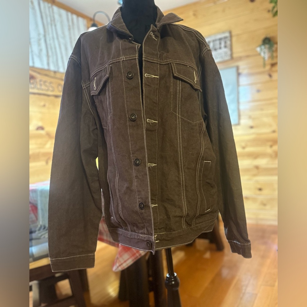 Men's Brown Button-Up Shirt Jacket